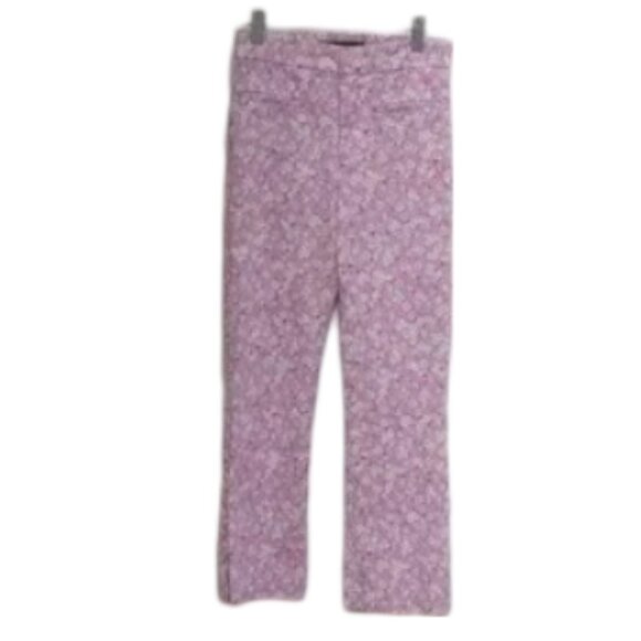ZARA Women's pink white flower daisy pattern slim XS pants - Picture 1 of 8